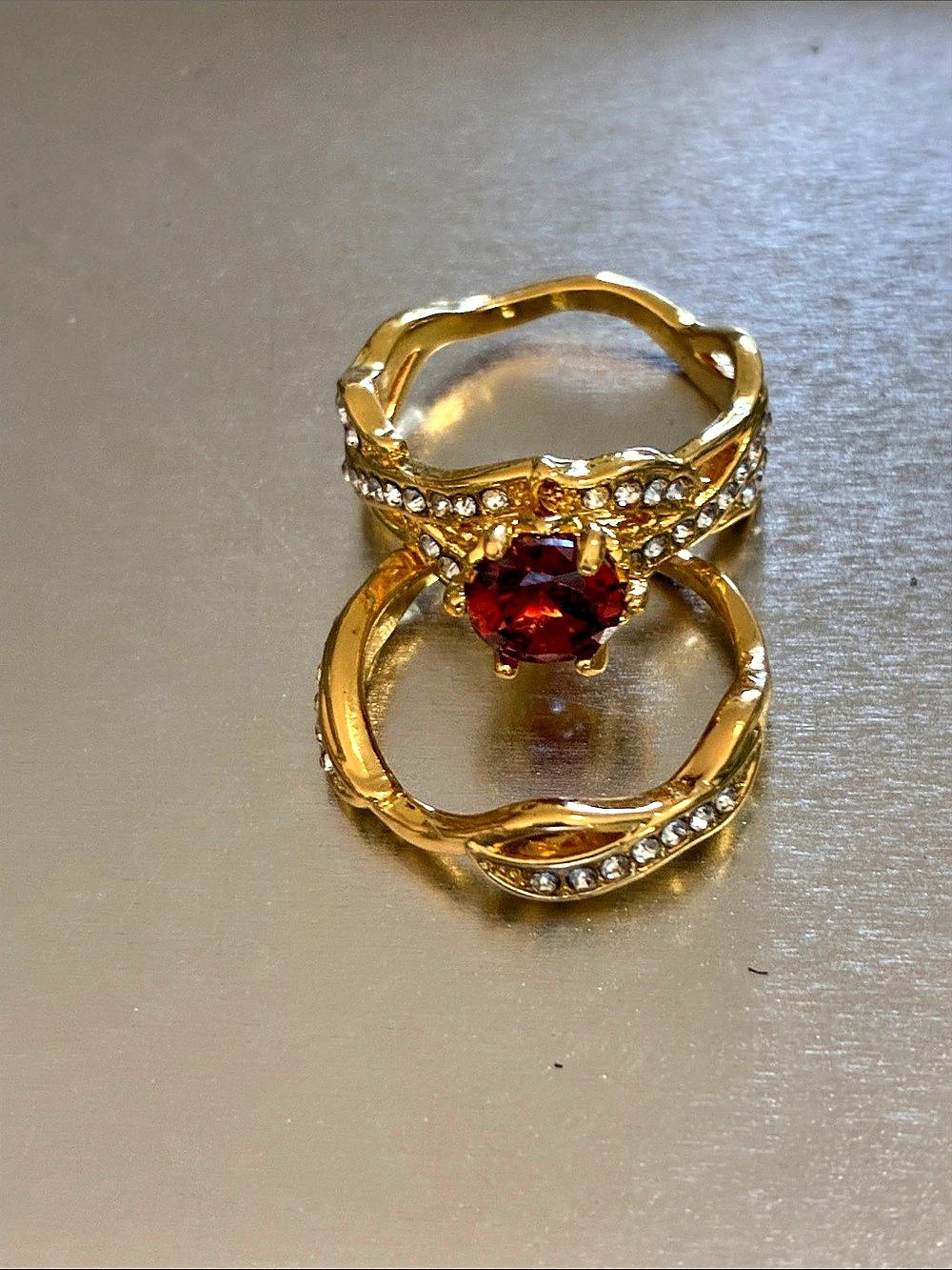 Gold & Red Gemstone Ring Set Like New